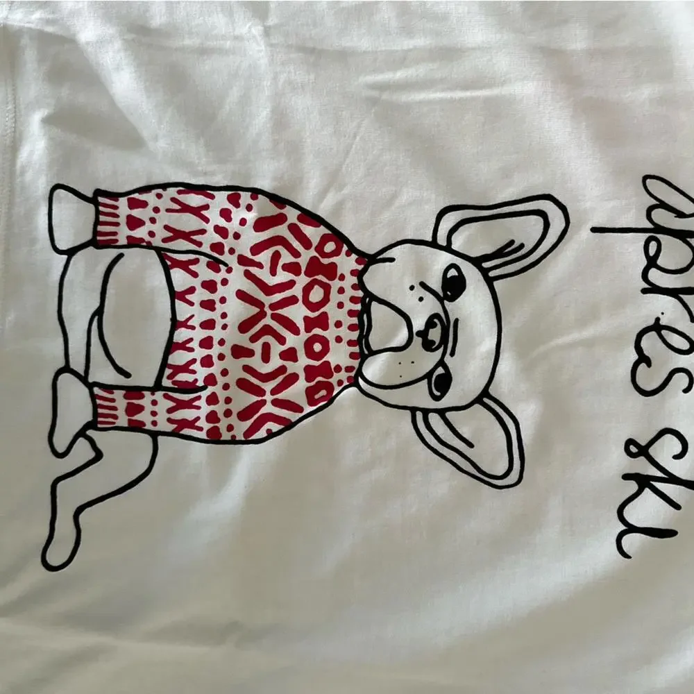 French Connection Women Sz S Apres Ski Frenchie Bulldog Parisian crop jersey